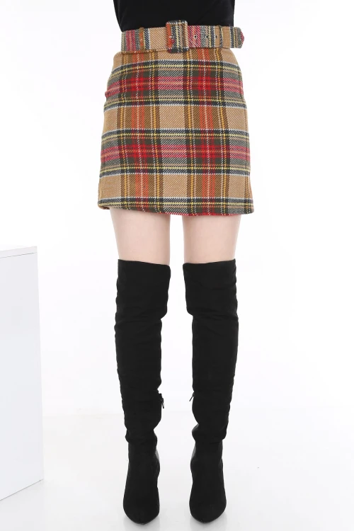 Hardal Ekose Desenli Mini Etek BCBSK-25700-2504