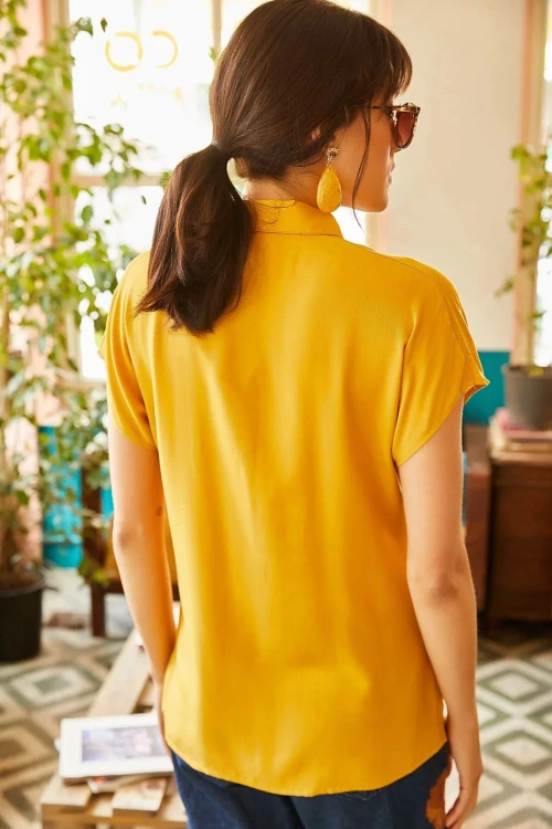 Hardal Kısa Kol Dokuma Gömlek BCBSK-25700-K5294