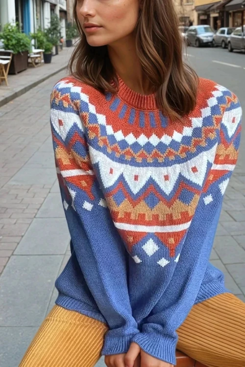 İndigo Triko Dokulu Oversize Yumuşak Kazak BCBSK-25700-CCK30010