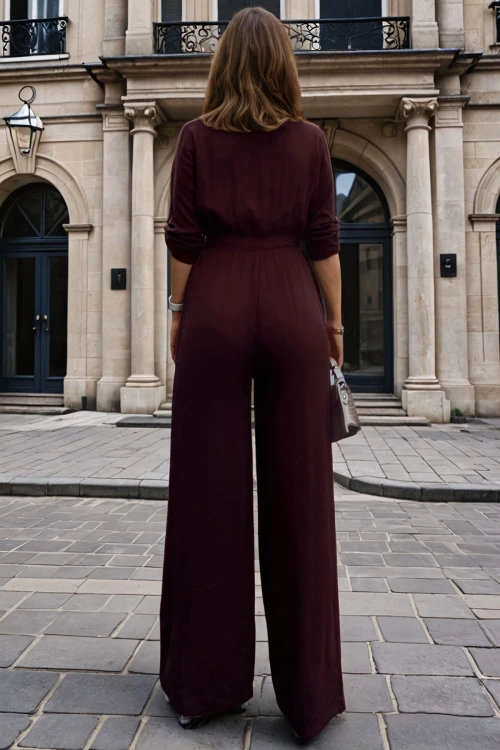 Kahve Kendinden Kemerli Beli Lastikli Yarım Pat Cepli Tulum BCBSK-25700-3297