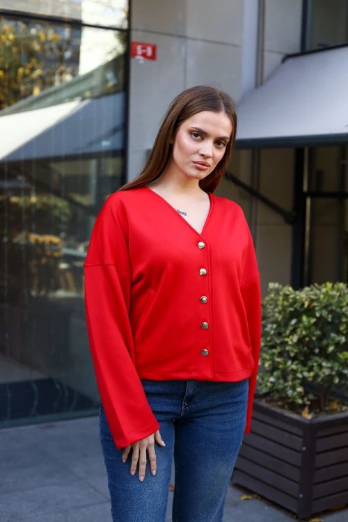 Kırmızı Çıt Çıtlı Mevsimlik Ceket BCBSK-25700-3510