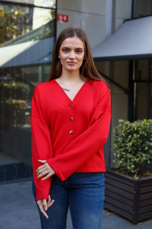 Kırmızı Çıt Çıtlı Mevsimlik Ceket BCBSK-25700-3510