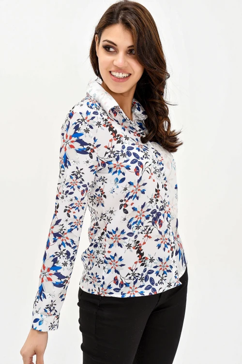 Lacivert Çiçekli Krep Gömlek BCBSK-25700-G1035