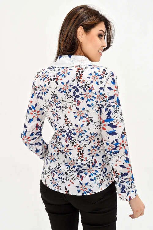 Lacivert Çiçekli Krep Gömlek BCBSK-25700-G1035