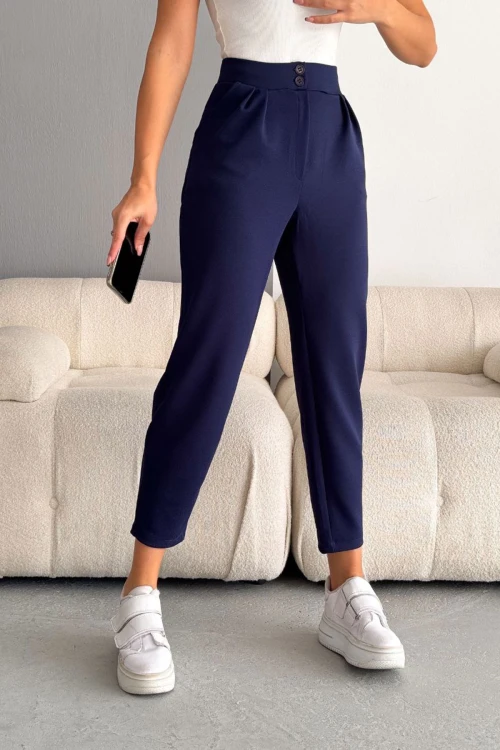 Lacivert Çift Cepli Likralı Crep Havuç Pantolon BC241069