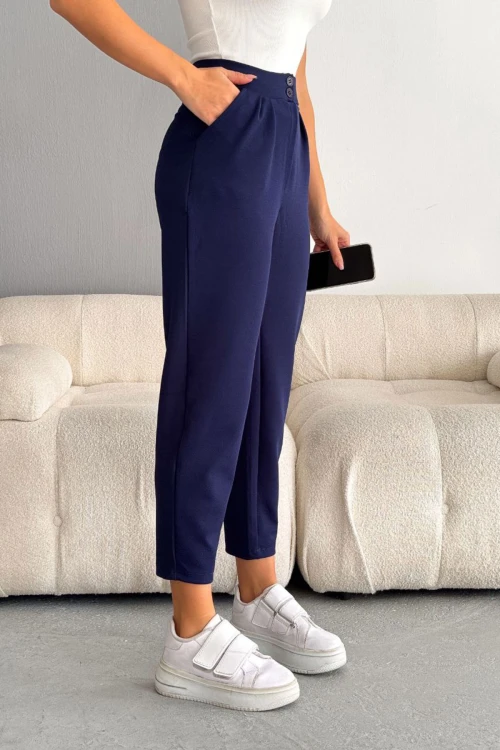 Lacivert Çift Cepli Likralı Crep Havuç Pantolon BC241069