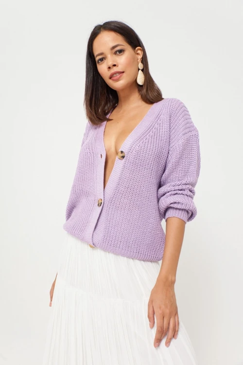 Lila Düğmeli Triko Hırka BCBSK-25700-K5552