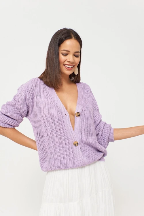 Lila Düğmeli Triko Hırka BCBSK-25700-K5552