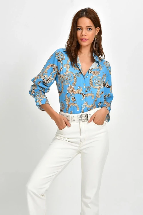 Mavi Oversize Rahat Kesim Düğmeli Gömlek BCBSK-25700-K5125