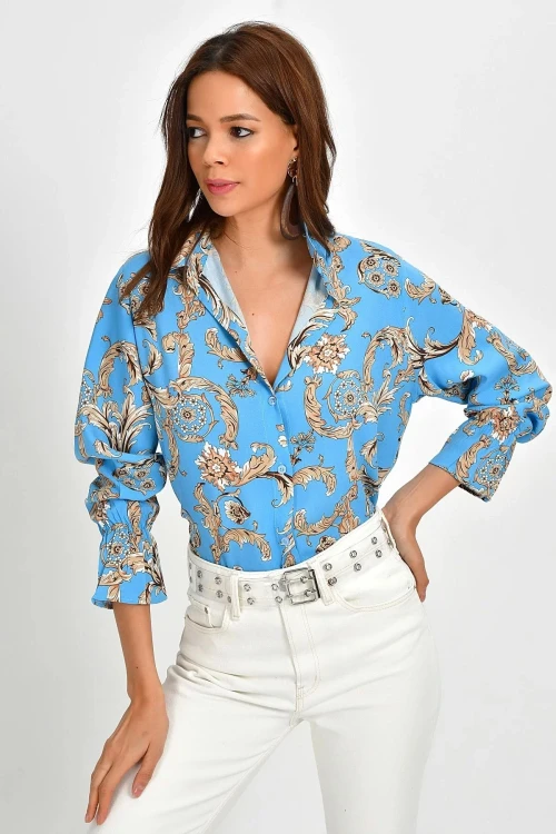 Mavi Oversize Rahat Kesim Düğmeli Gömlek BCBSK-25700-K5125