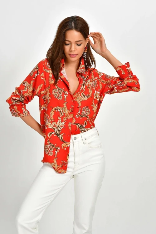 Mercan Oversize Rahat Kesim Düğmeli Gömlek BCBSK-25700-K5125