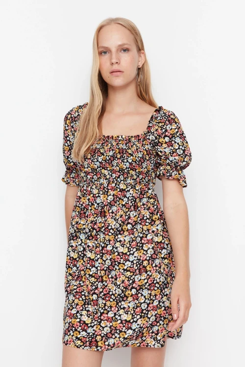 Multi Kare Yaka Kısa Kollu Elbise BCBSK-25700-K7366