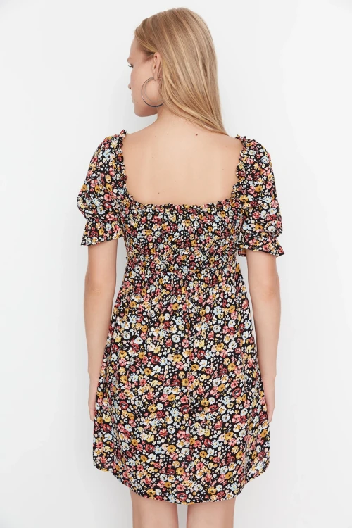 Multi Kare Yaka Kısa Kollu Elbise BCBSK-25700-K7366