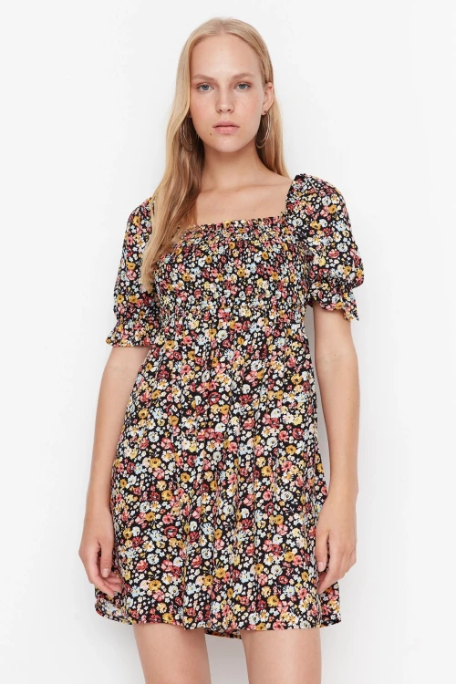 Multi Kare Yaka Kısa Kollu Elbise BCBSK-25700-K7366