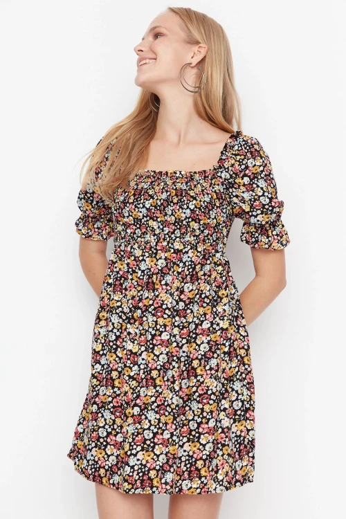 Multi Kare Yaka Kısa Kollu Elbise BCBSK-25700-K7366