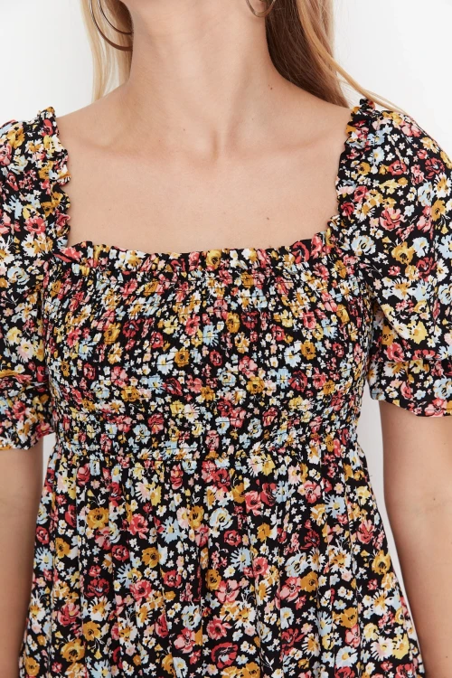 Multi Kare Yaka Kısa Kollu Elbise BCBSK-25700-K7366