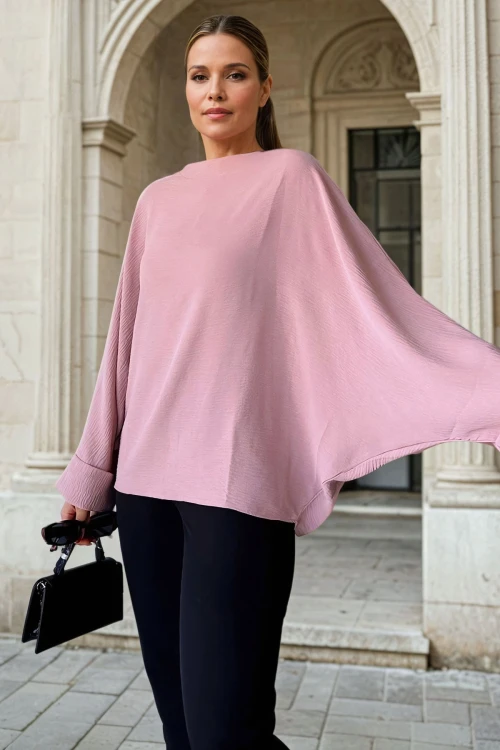 Pudra Airobin Duble Kol Salaş Bluz BCBSK-25700-2943