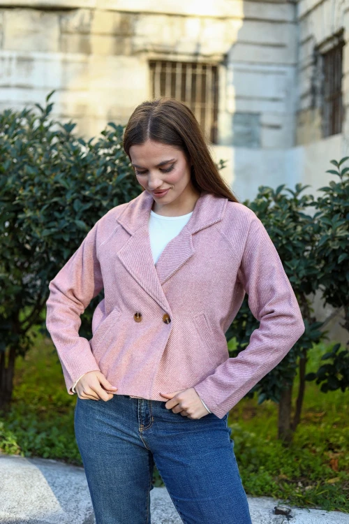 Pudra Düğmeli Kısa Mevsimlik Ceket BCBSK-25700-3529