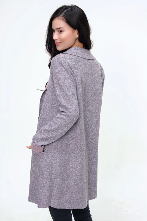 Pudra Kendinden Dokulu Cepli Uzun Ceket  BCBSK-25700-3010