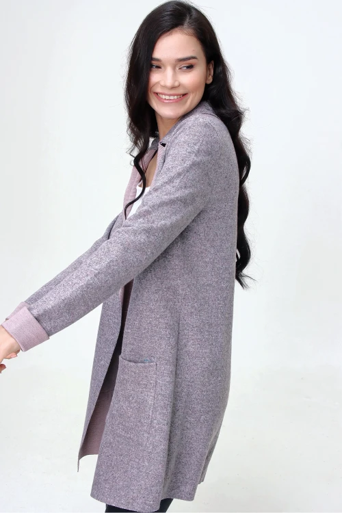 Pudra Kendinden Dokulu Cepli Uzun Ceket  BCBSK-25700-3010