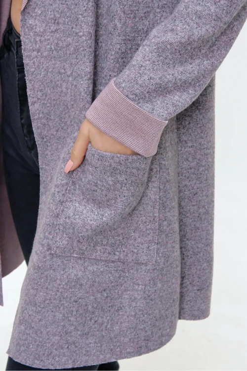 Pudra Kendinden Dokulu Cepli Uzun Ceket  BCBSK-25700-3010