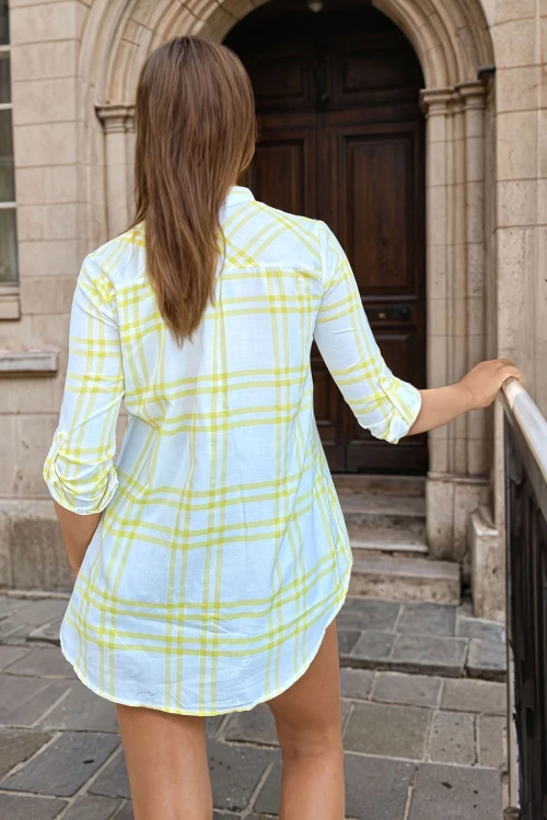 Sarı Tek Cep Hakim Yaka Desenli Gömlek BCBSK-25700-3218