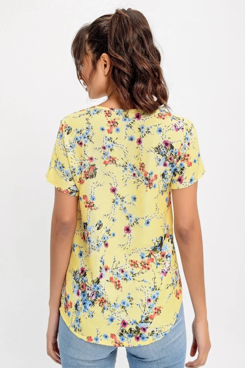 Sarı V Yaka Desenli Bluz BCBSK-25700-H5030