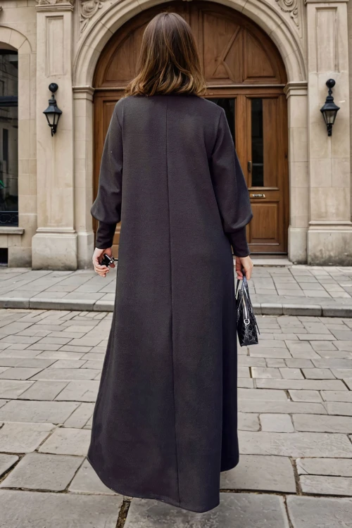 Siyah Balıkçı Yaka Triko Elbise BCBSK-25700-3444