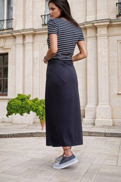 Siyah Beli Lastikli Düğmeli Yırtmaçlı Kaşkorse Etek BCBSK-25700-3599