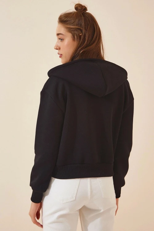 Siyah Çift Cepli Kapüşonlu Sweatshirt BCBSK-25700-K6433