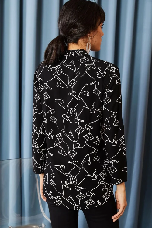 Siyah Desenli Uzun Kol Gömlek BCBSK-25700-K5117