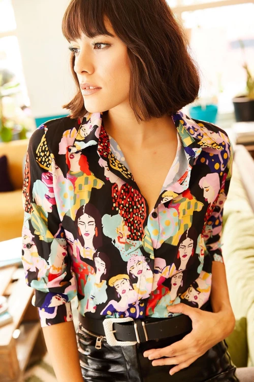 Siyah Desenli Uzun Kol Gömlek BCBSK-25700-K5807