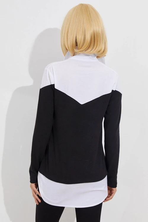 Siyah Gömlek Yaka Bloklu Bluz BCBSK-25700-K7348