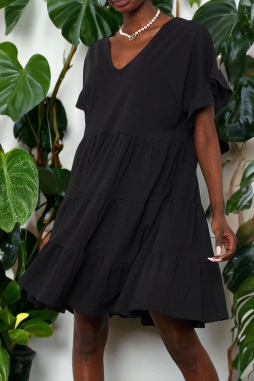 Siyah Hafif Kumaş Günlük Yazlık Elbise BCBSK-25700-K6178