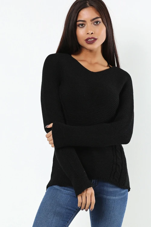 Siyah Rahat Kalıp Yumuşak Dokulu Triko Kazak BCBSK-25700-34KESYR71010