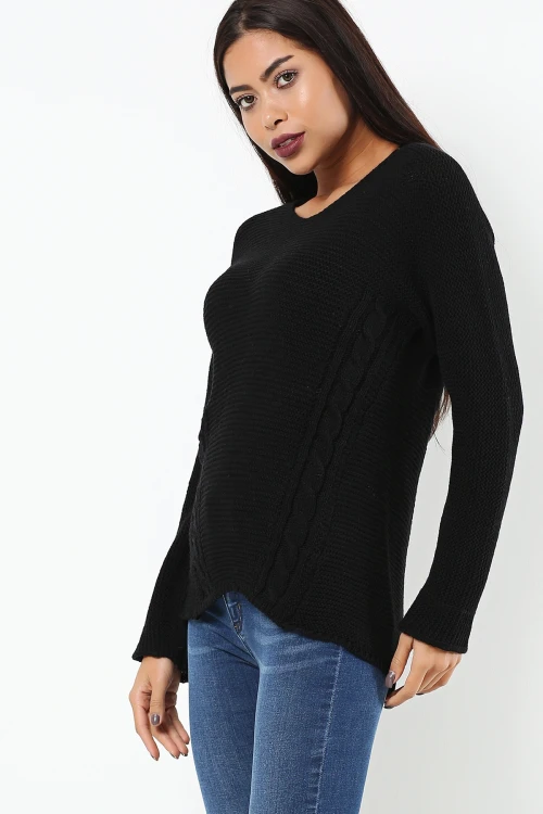 Siyah Rahat Kalıp Yumuşak Dokulu Triko Kazak BCBSK-25700-34KESYR71010