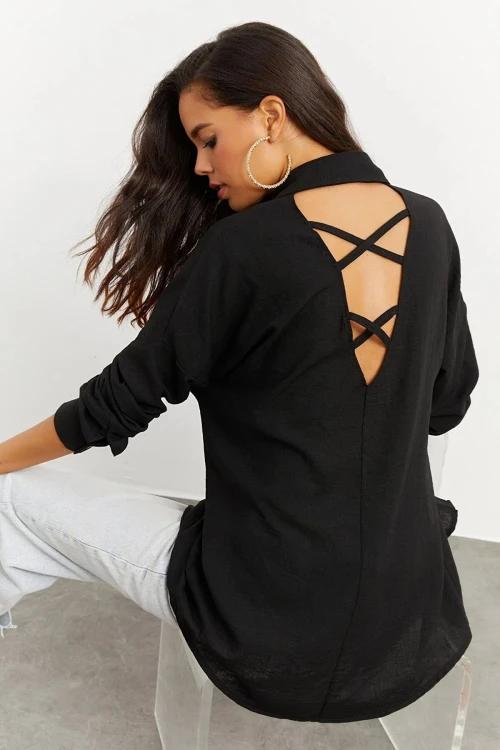 Siyah Sırtı Çapraz Gömlek BCBSK-25700-K7235