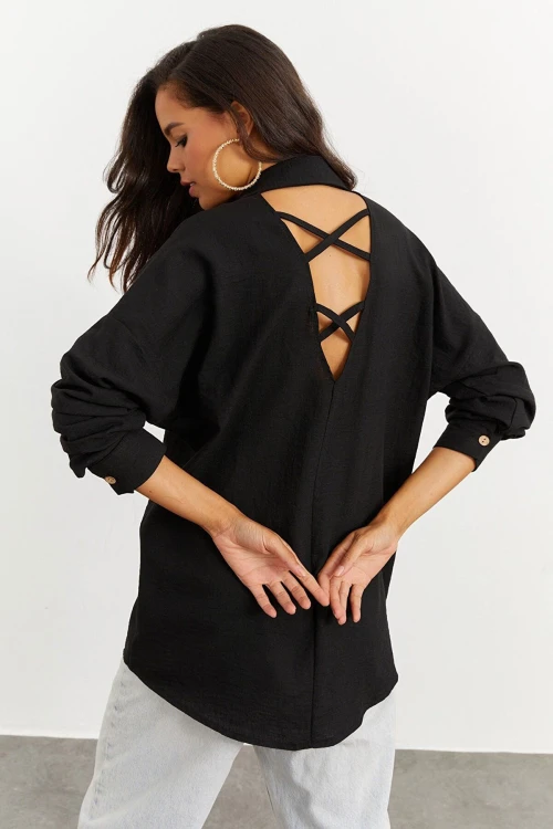 Siyah Sırtı Çapraz Gömlek BCBSK-25700-K7235
