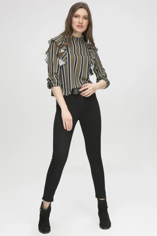 Siyah Yüksek Bel Dar Paça Esnek Skınny Pantolon BCBSK-25639-528-2006-01