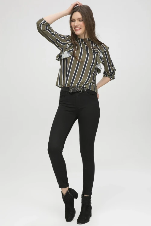 Siyah Yüksek Bel Dar Paça Esnek Skınny Pantolon BCBSK-25639-528-2006-01