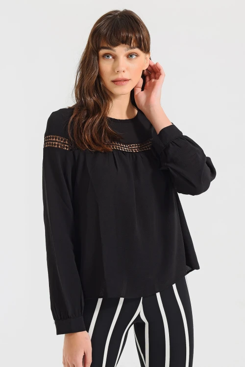 Siyah Yumuşak Dokulu Oversize Bluz BCBSK-25700-2566