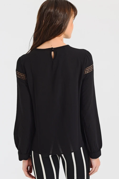 Siyah Yumuşak Dokulu Oversize Bluz BCBSK-25700-2566