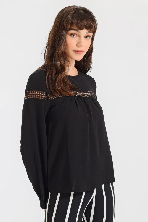 Siyah Yumuşak Dokulu Oversize Bluz BCBSK-25700-2566