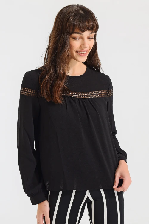 Siyah Yumuşak Dokulu Oversize Bluz BCBSK-25700-2566