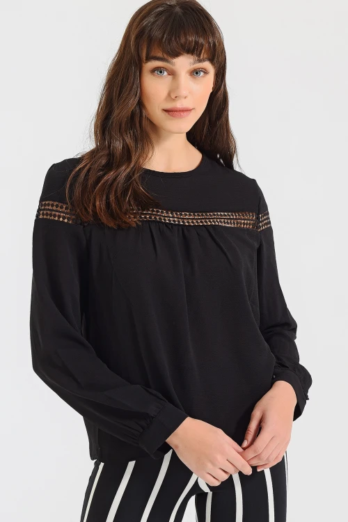 Siyah Yumuşak Dokulu Oversize Bluz BCBSK-25700-2566