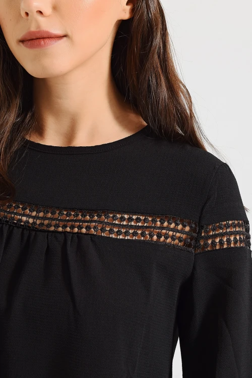 Siyah Yumuşak Dokulu Oversize Bluz BCBSK-25700-2566