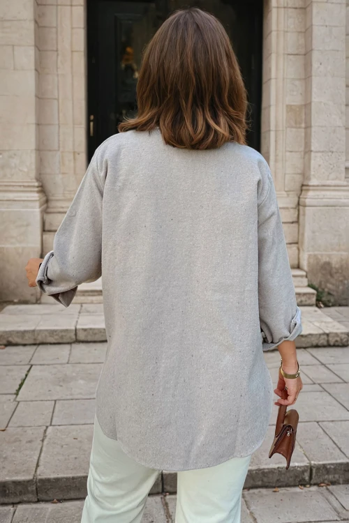 Taş Kaşe Oversize Çift Cep Ceket Gömlek BCBSK-25700-3275