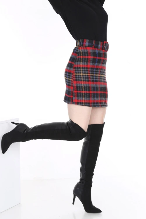 Turuncu Ekose Desenli Mini Etek BCBSK-25700-2504