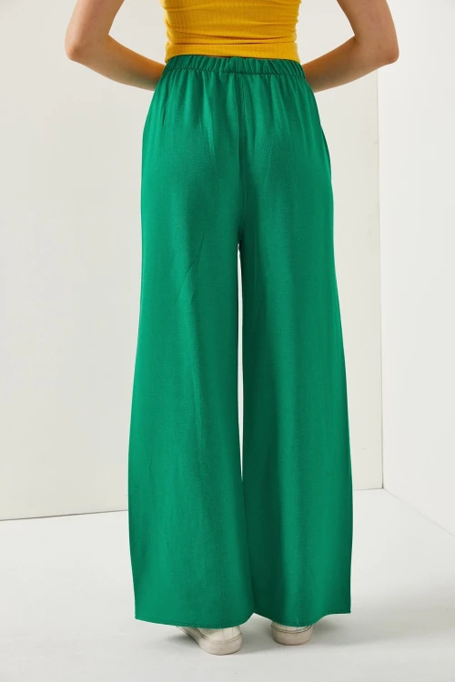 Yeşil Beli Lastikli Palazzo Pantolon BCBSK-25700-K7389