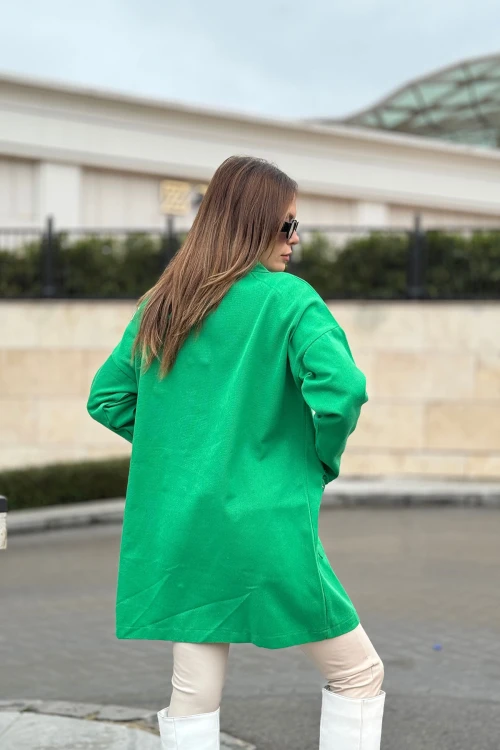 Yeşil Çıt Çıtlı Cepli Uzun Ceket BCBSK-25700-3496